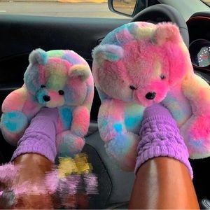 Teddy bear slippers Pastel Tie Dye one size fits all